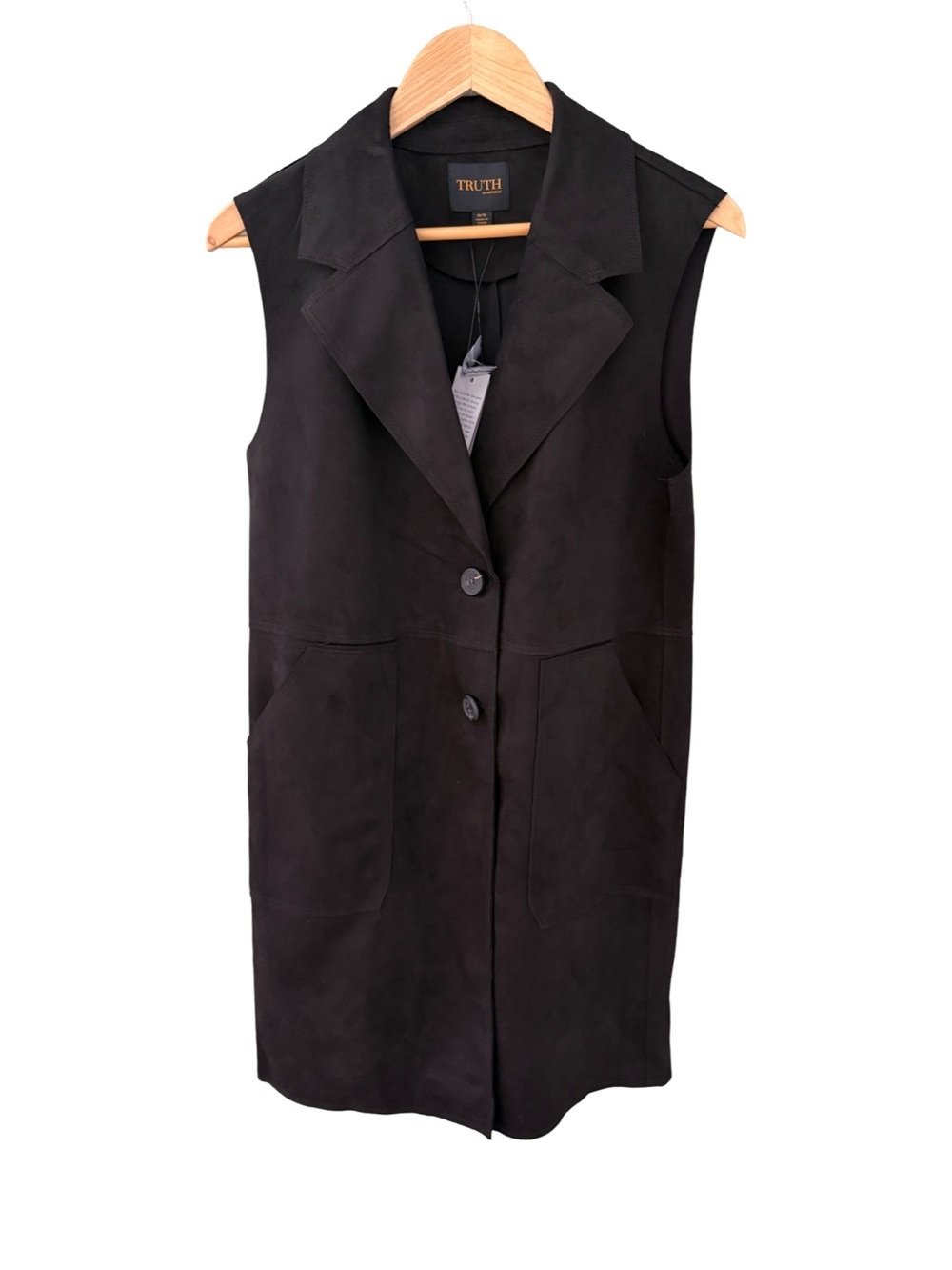 Truth By Republic Black Faux Leather Longline Vest Jacket NWT Size M